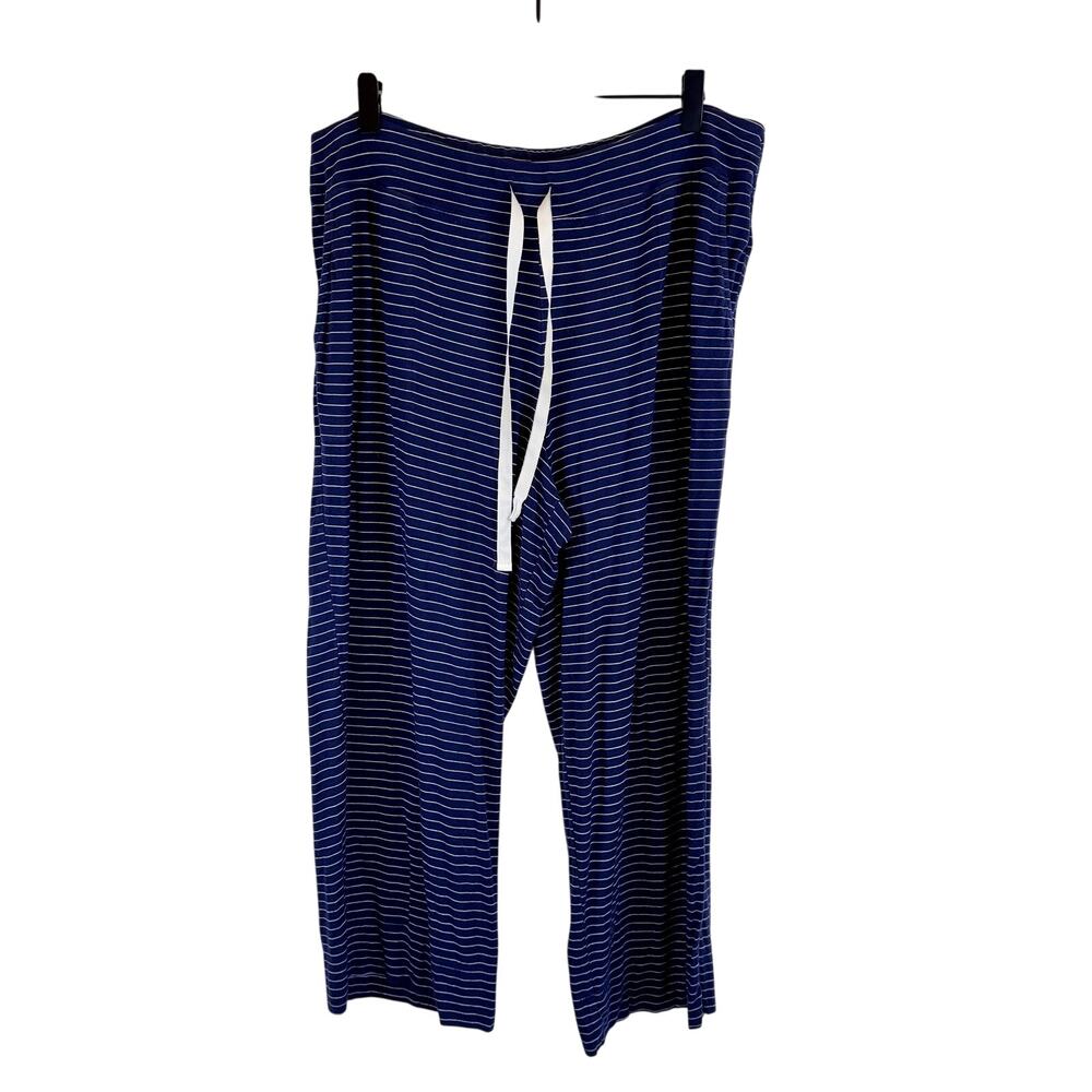 Soma Womens Large Blue White Striped Wide Leg Pajama Pants